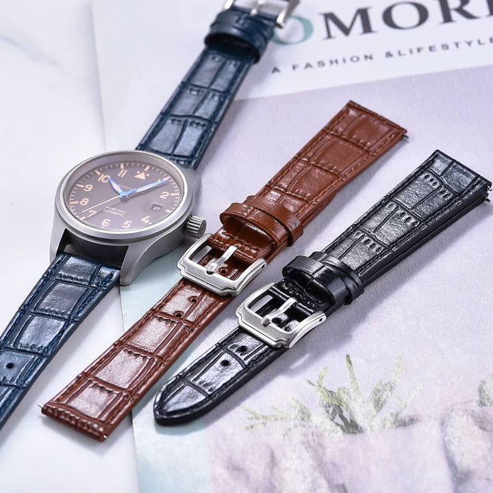 Premium Grade Quick Release Classic Bamboo Leather Watch Strap Men Women Leather Watchbands 16mm 18mm 19mm 20mm 21mm 22mm