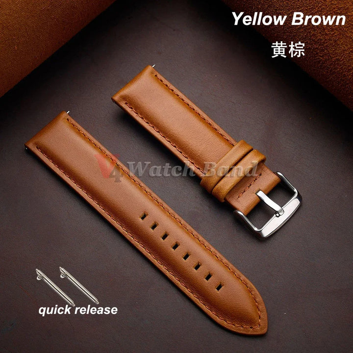 Gold Pin Buckle Brown Cowhide Leather Watch Strap – 18-26mm