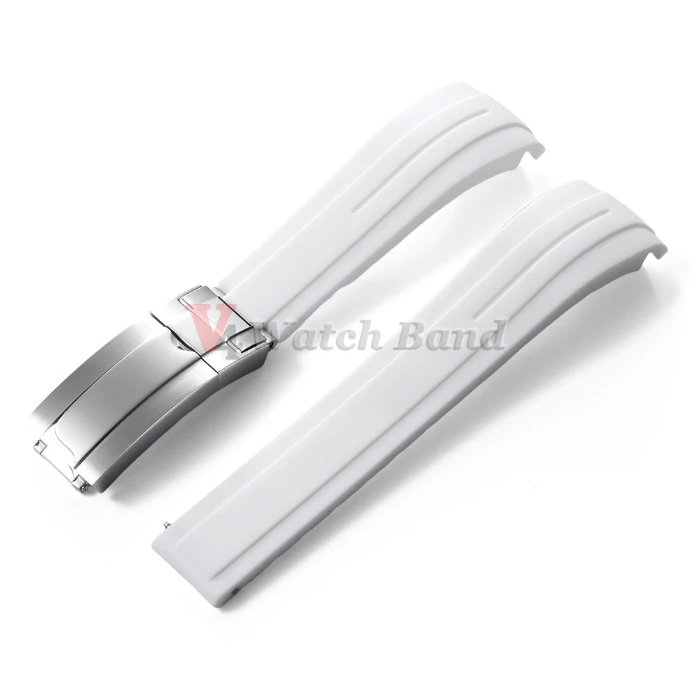 Curved End Rubber Watch Strap 20mm 21mm 22mm for Rolex for Water Ghost Waterproof Silicone Wrist Band Folding Buckle Bracelet