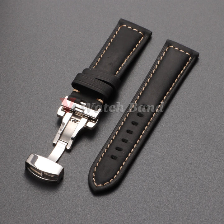 Genuine Calfskin Leather Watchband for Omega Business Watch Band 20mm 22mm 24mm 26mm Butterfly Buckle Stitching Brown Strap