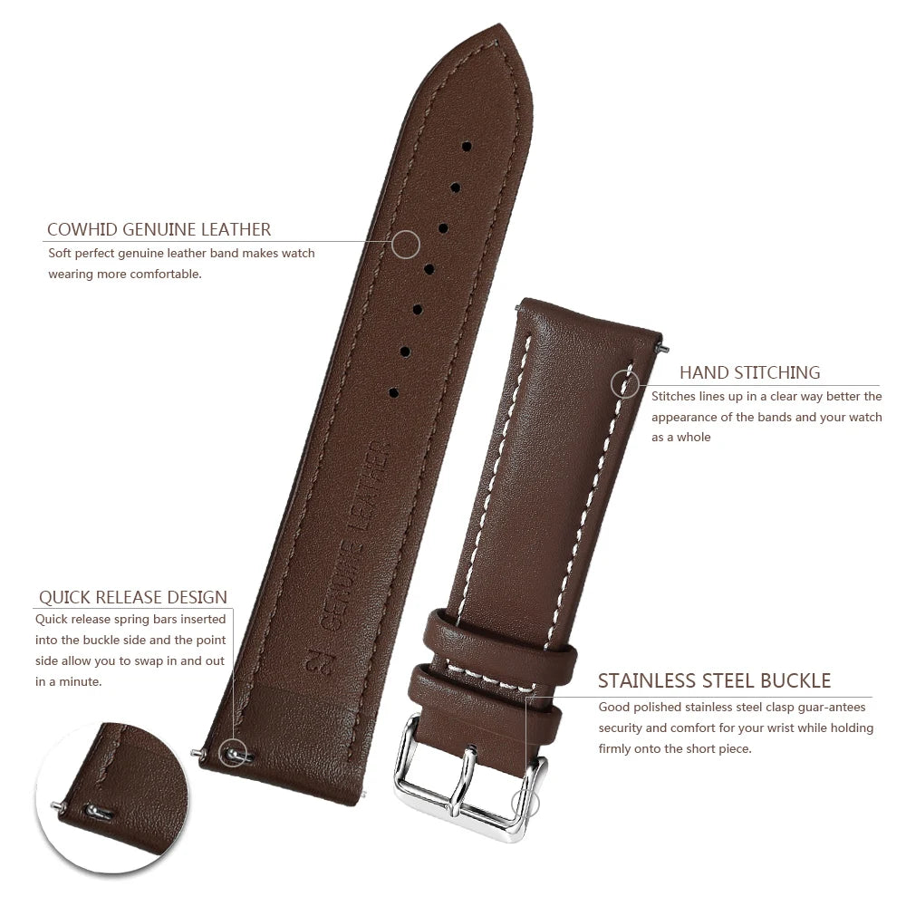 Samco Genuine Leather Watch Band 18–22mm (Quick Release)