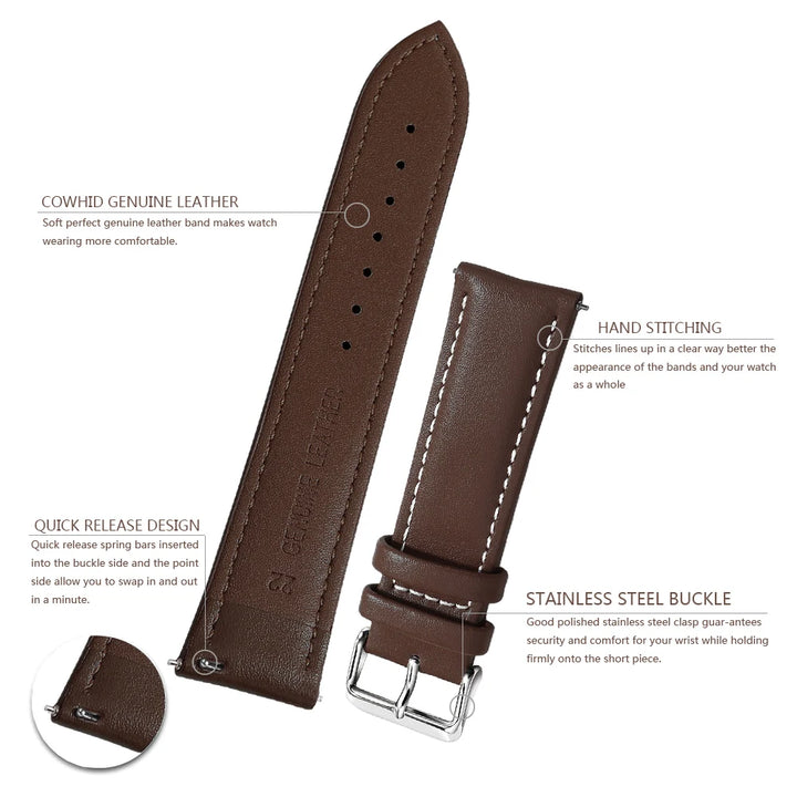 Samco Genuine Leather Watch Band 18–22mm (Quick Release)