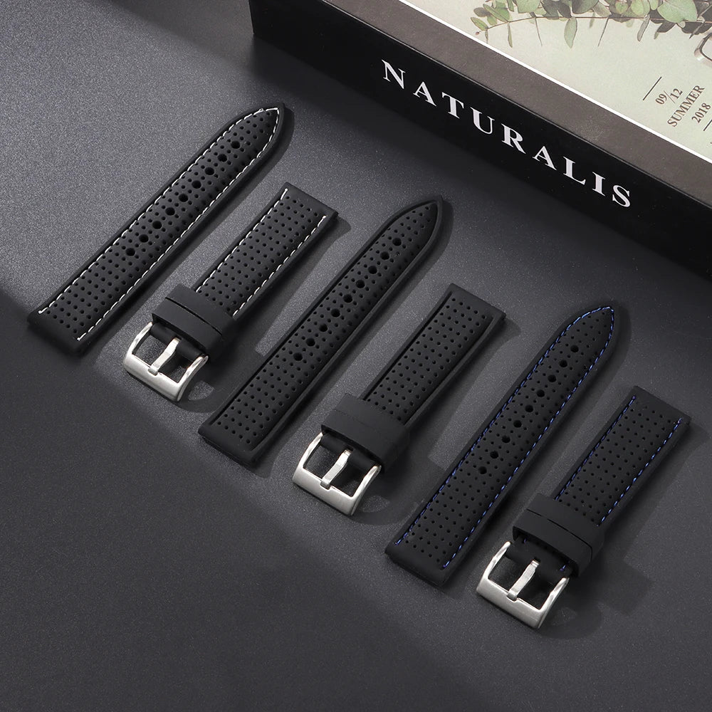 Premium Silicone Watch Band Waterproof Soft Rubber Strap 20mm 22mm 24mm Breathable Watch Strap Replacement for Universal Watch
