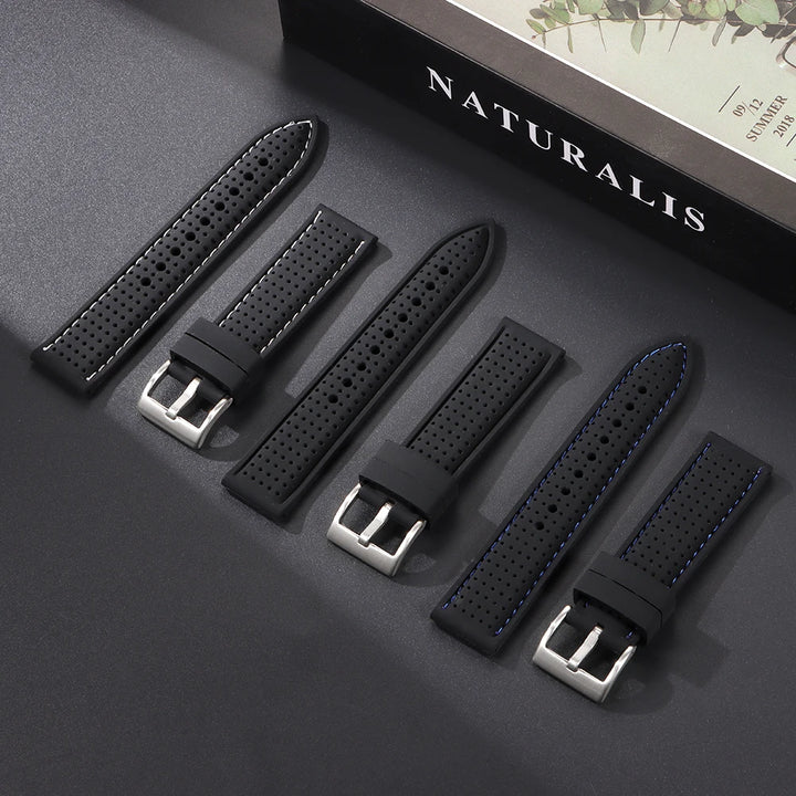 Premium Silicone Watch Band Waterproof Soft Rubber Strap 20mm 22mm 24mm Breathable Watch Strap Replacement for Universal Watch