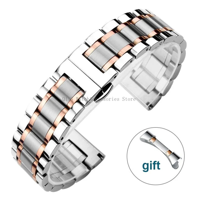 Curved End Solid Stainless Steel Watch Strap – Universal with Butterfly Buckle