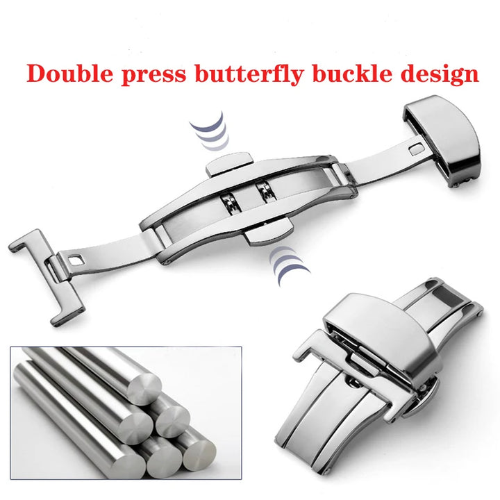 Genuine Leather Watch Strap with Steel & Butterfly Buckle (18-20mm)