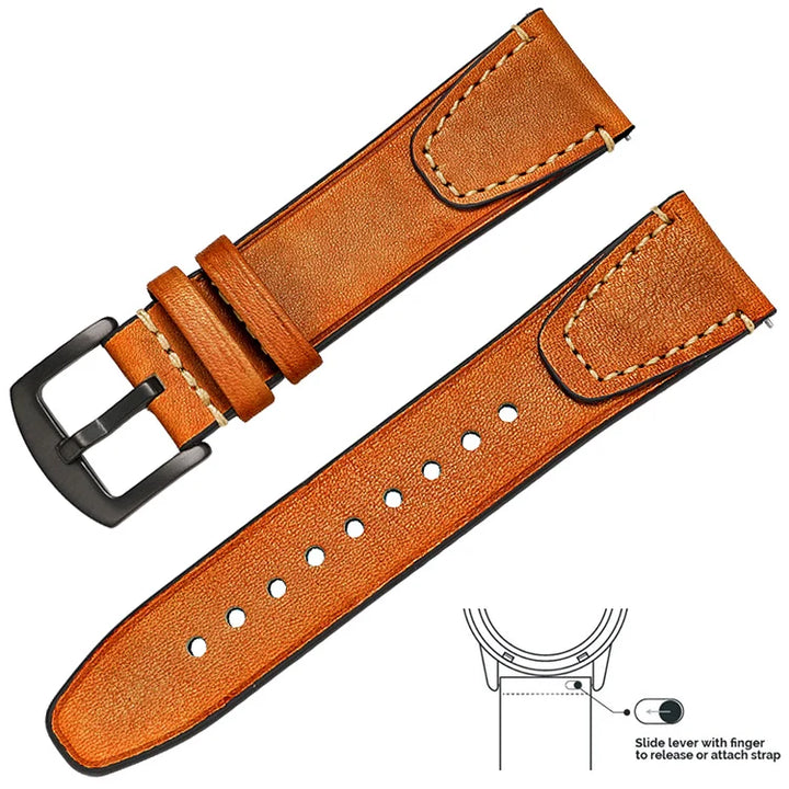 op Grain Genuine Leather Watch Band 20mm 22mm (Quick Release)