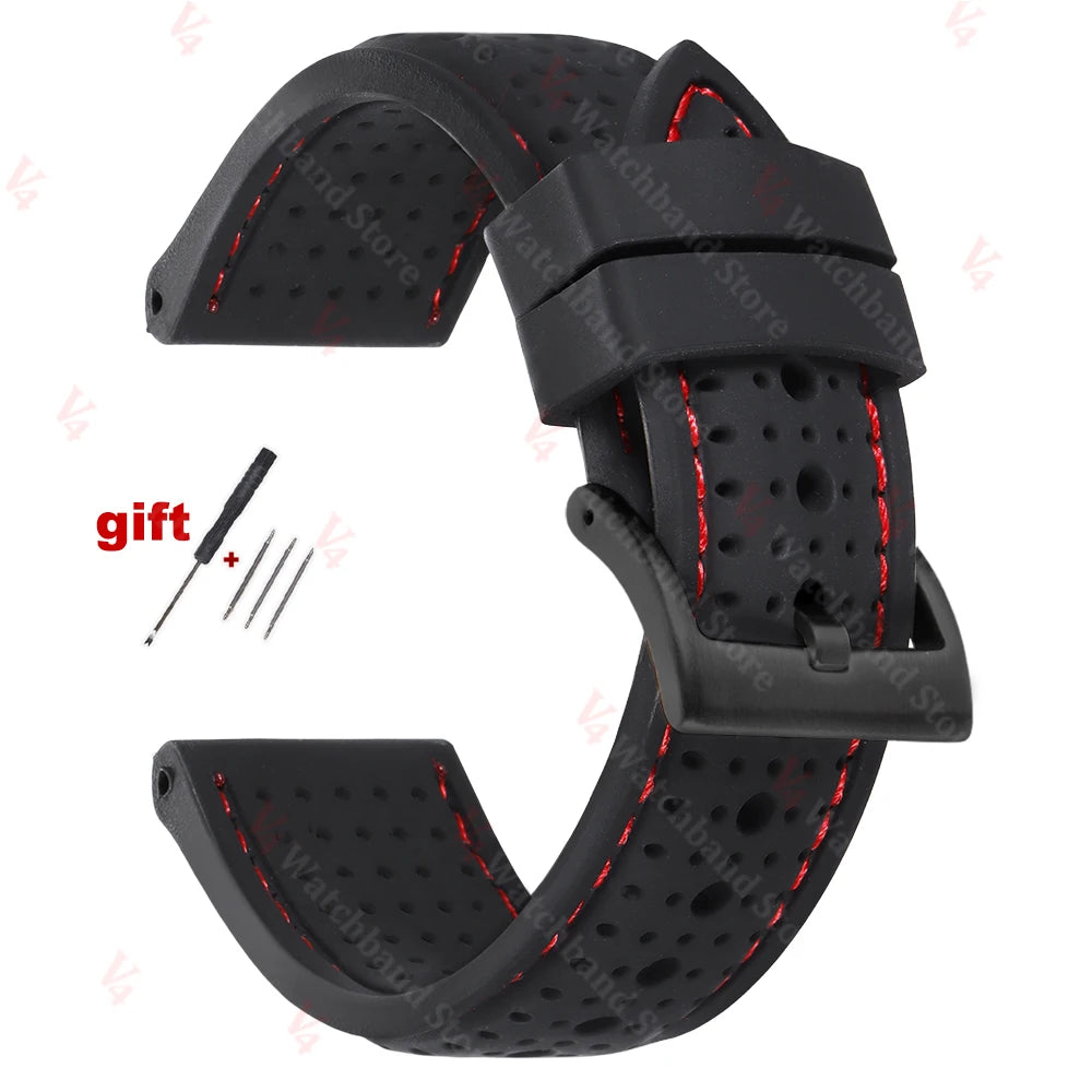Premium Silicone Watch Band Waterproof Soft Rubber Strap 20mm 22mm 24mm Breathable Watch Strap Replacement for Universal Watch