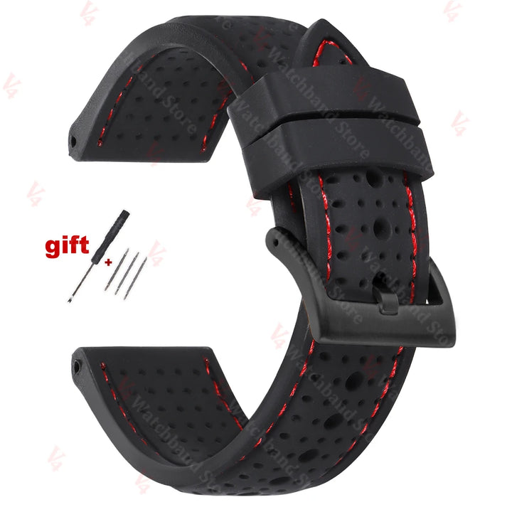 Premium Silicone Watch Band Waterproof Soft Rubber Strap 20mm 22mm 24mm Breathable Watch Strap Replacement for Universal Watch