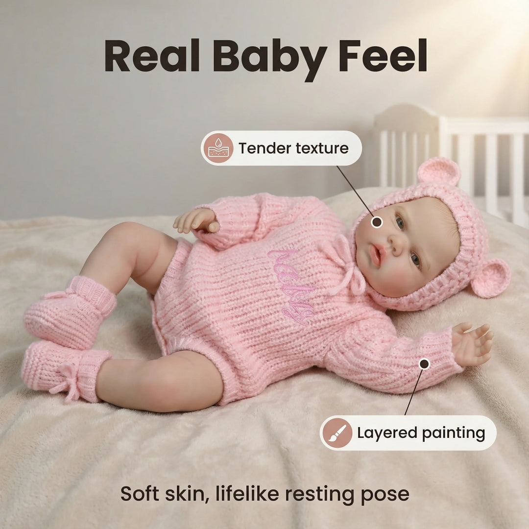 NPK 19inch Small Awake Pickle Reborn Baby Doll with 3D Skin And Multiple Layers Painting - Lifelike Newborn Soft Cloth Body Doll