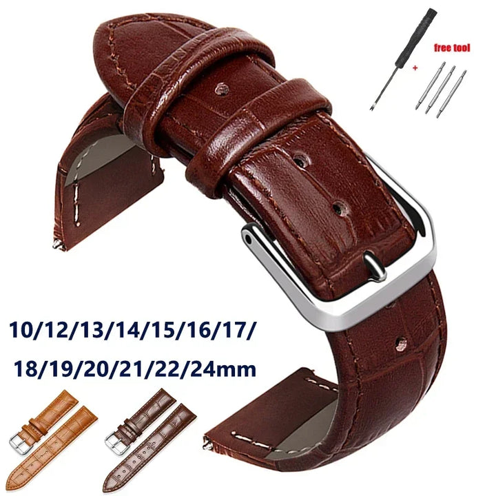 Genuine Calfskin Leather Watch Strap (10–24mm Universal)