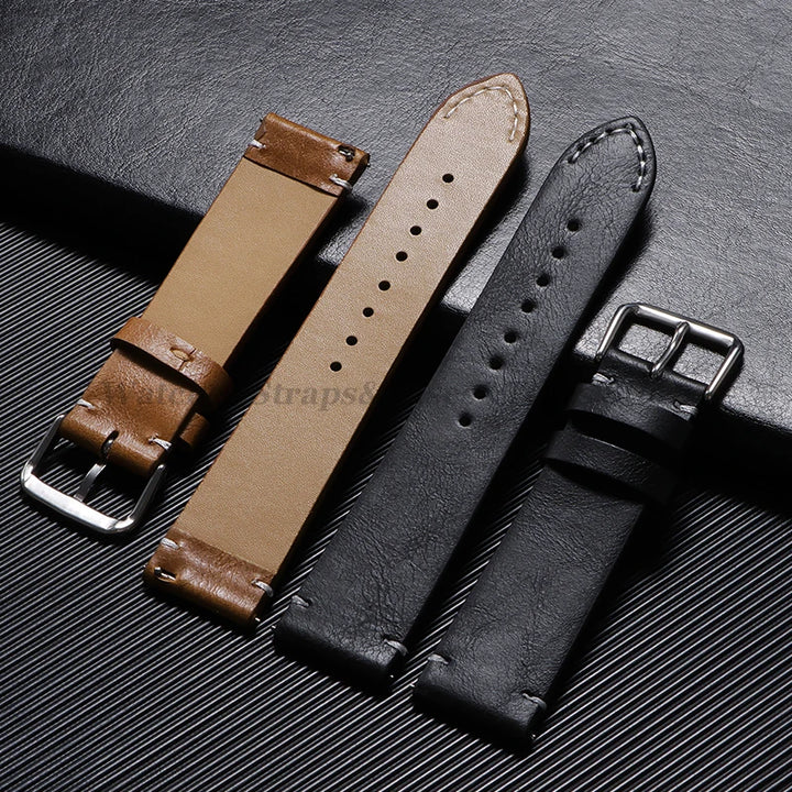 Vintage Leather Watch Strap – 18–24mm, Soft Quick-Release for Omega & Huawei GT4