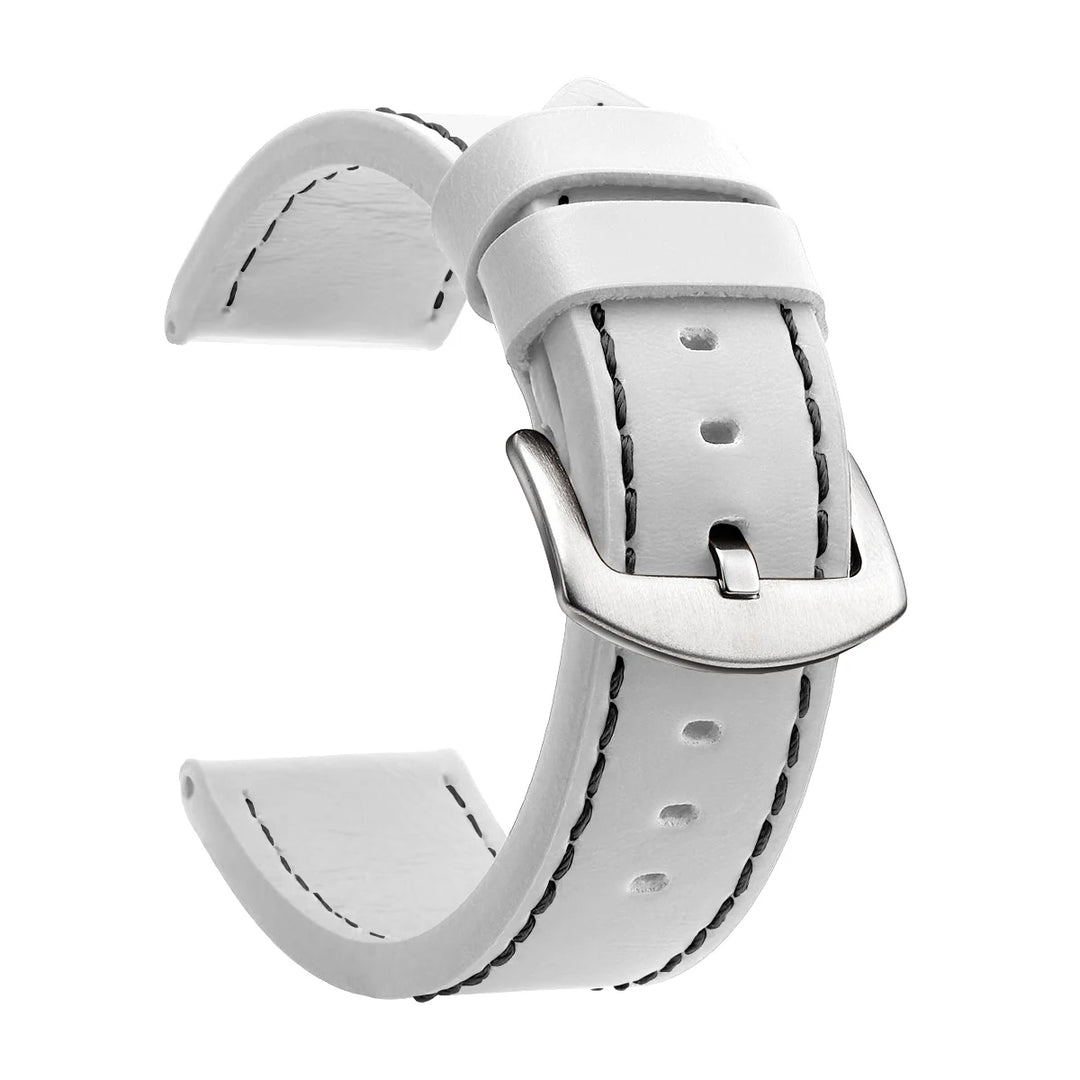 Fashion Vintage Leather Watch Strap – 18–24mm, Stainless Steel Buckle
