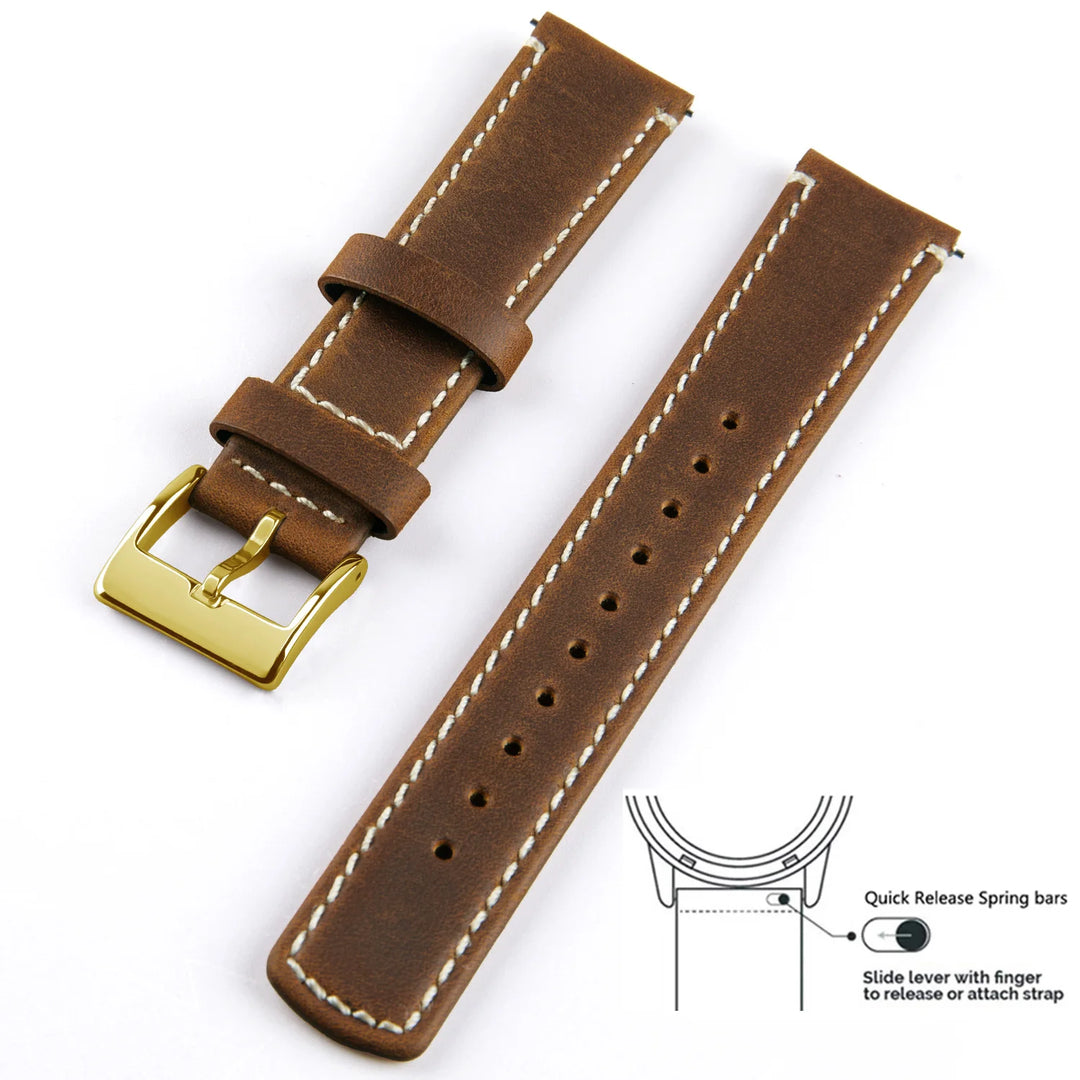 Genuine Top Grain Leather Quick Release Watch Band 20–22mm for Samsung Galaxy Watch