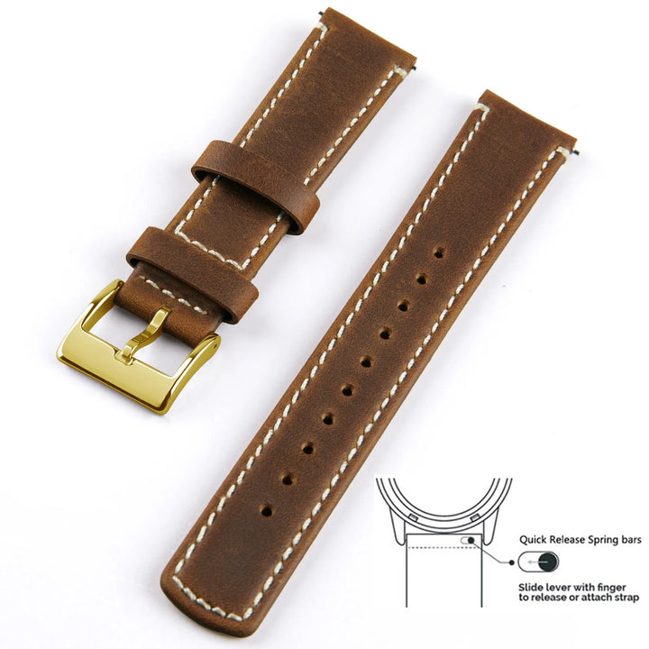 Genuine Top Grain Leather Quick Release Watch Band 20–22mm for Samsung Galaxy Watch