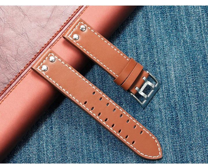 Double Row Hole Leather Watch Strap 20/22mm for Hamilton & Seiko