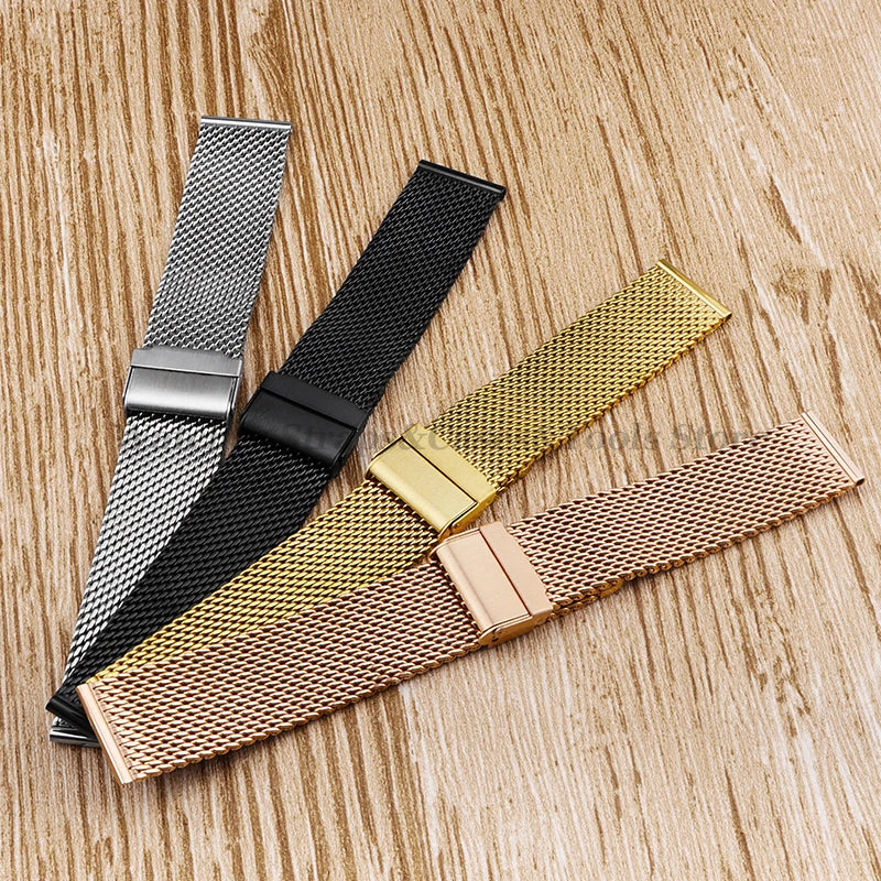 1.0mm Milanese Mesh Stainless Steel Watch Strap – 18–24mm, Quick-Release with Folding Buckle