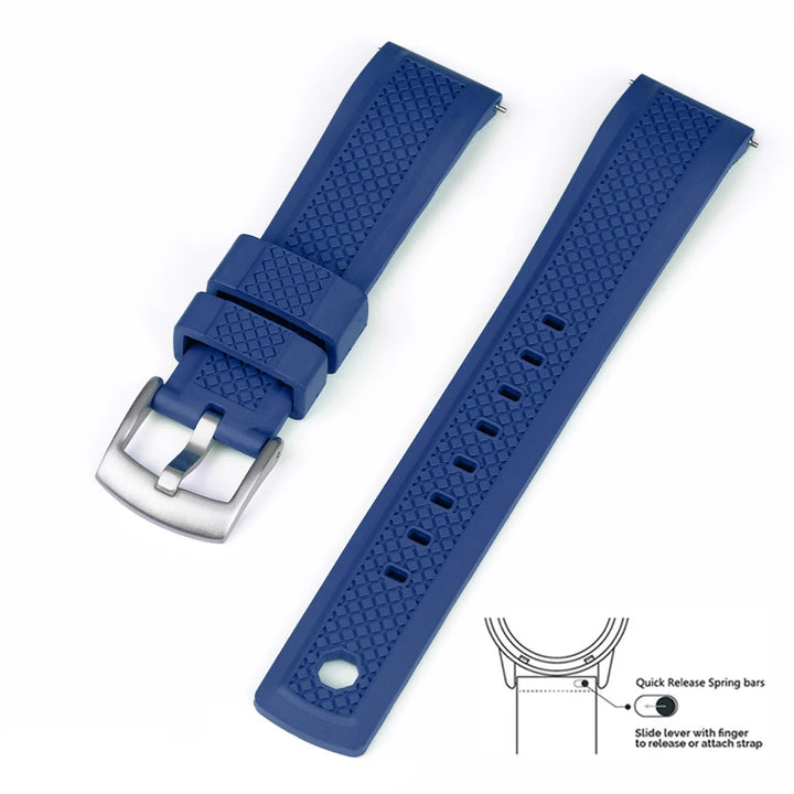 Quality Vulcanized FKM Rubber Watch Strap 20mm 22mm Black Blue Wristband Slide Keeper Ring With Quick Release Sport Watchband