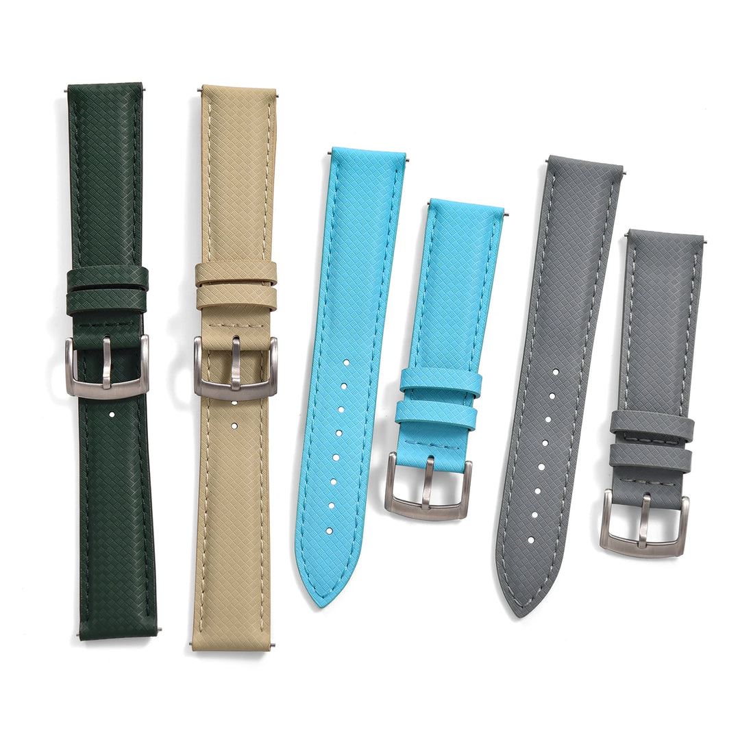 FKM Rubber Leather Watch Band 18/19/20/22mm Quick Release Sailcloth Leather Strap Butterfly Buckle Band For Omega Seiko Cartier