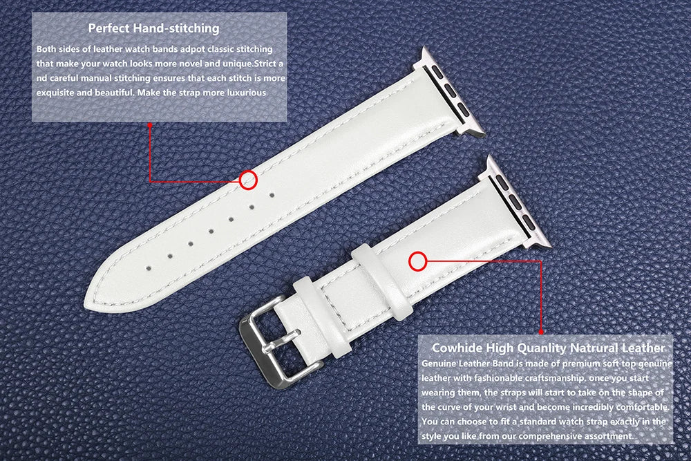 Genuine Leather Apple Watch Band 40–49mm for iWatch Series 3–8 & Ultra
