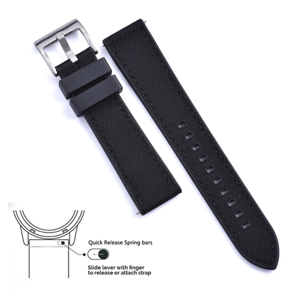 Premium Hybrid FKM Nylon Watch Band Quick Release Rubber Watch Strap 20mm 22mm Watch Strap Watch Replacement Watchband