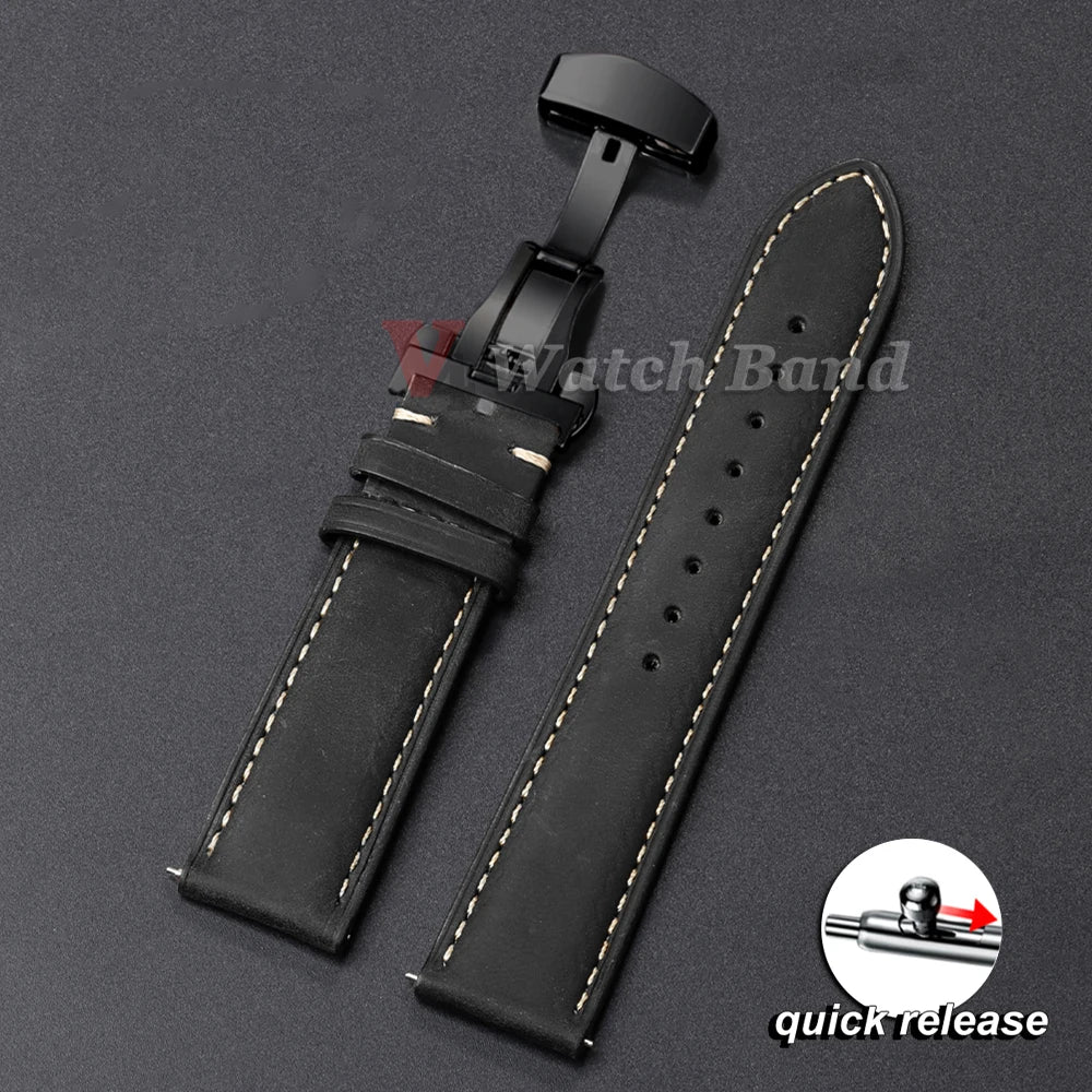 Genuine Calfskin Leather Watchband for Omega Business Watch Band for Seiko 22mm 20mm 18mm Butterfly Buckle Stitching Brown Strap