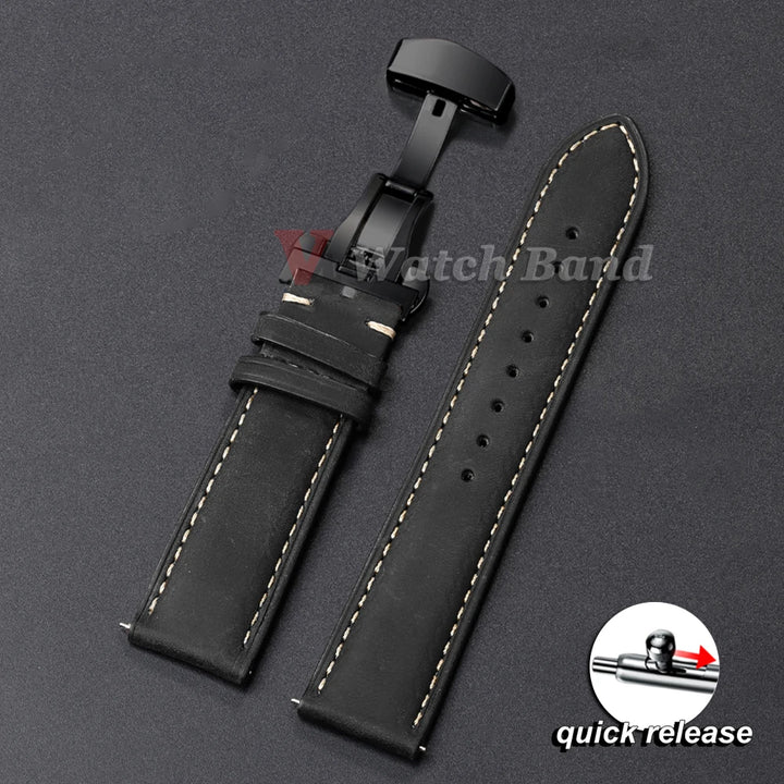 Genuine Calfskin Leather Watchband for Omega Business Watch Band for Seiko 22mm 20mm 18mm Butterfly Buckle Stitching Brown Strap