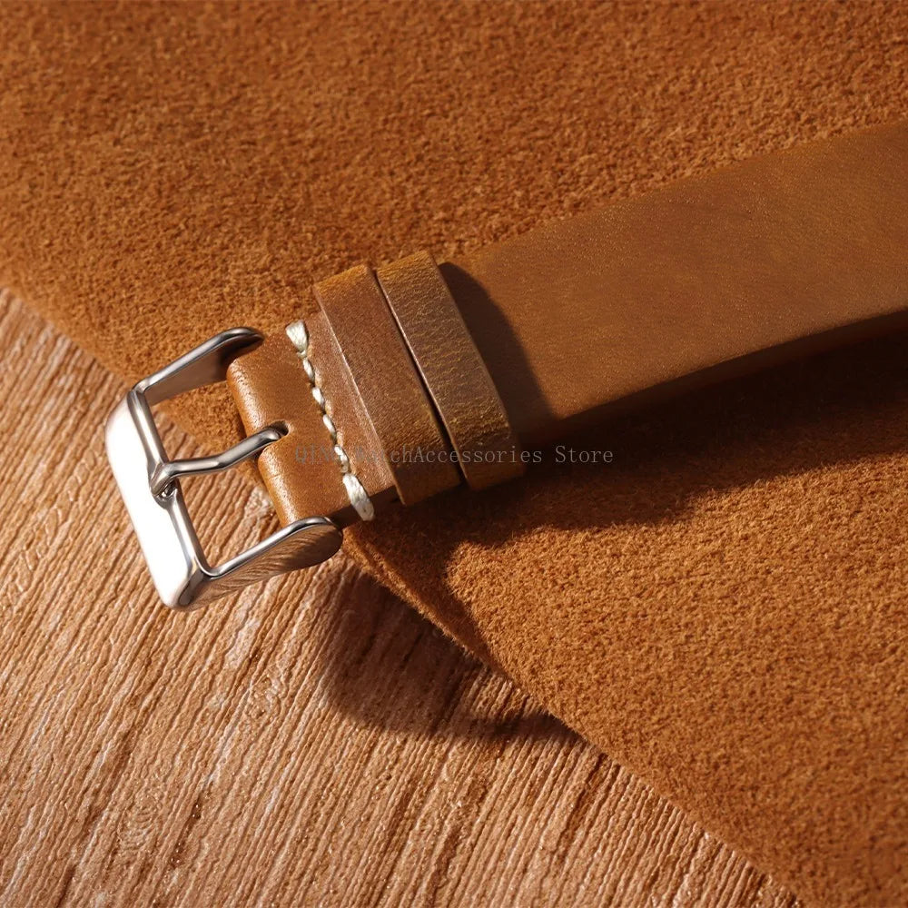 Title: Vintage Oil Wax Leather Watch Band 18–22mm (Quick Release, Unisex)