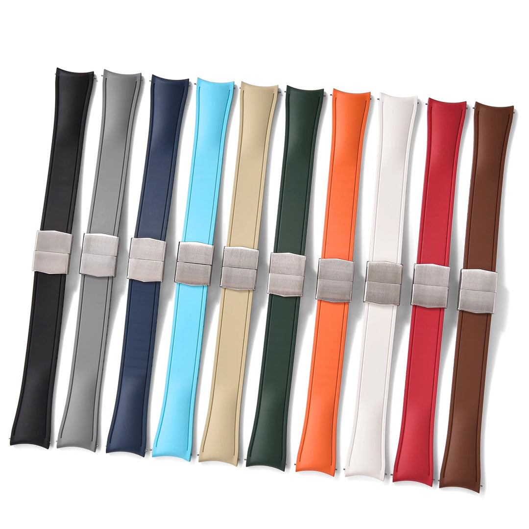 Premium Grade Curved Rubber CTS Strap 20mm 22mm Quick Release Butterfly Buckle Watch Bands FKM Rubber Strap For Cut To Size