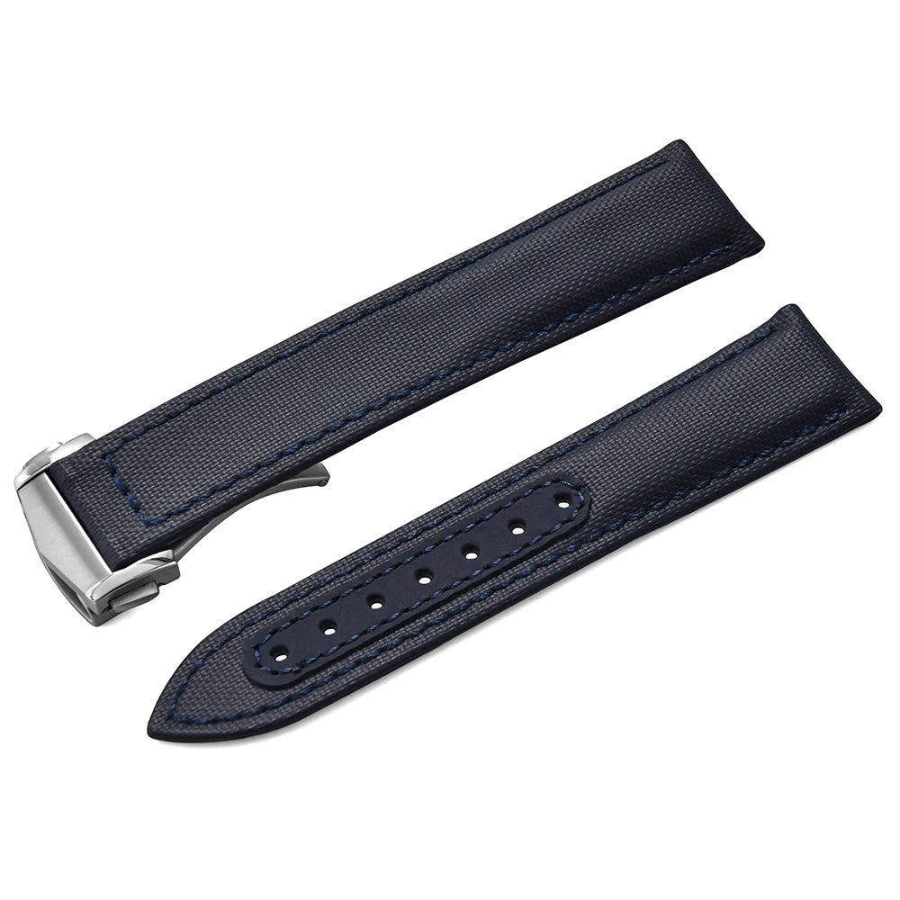 Sailcloth Nylon Watch Band 20mm 22mm Leather Sailcloth Strap For Omega Seamaster  Swatch Folding Buckle Band Universal Bracelet