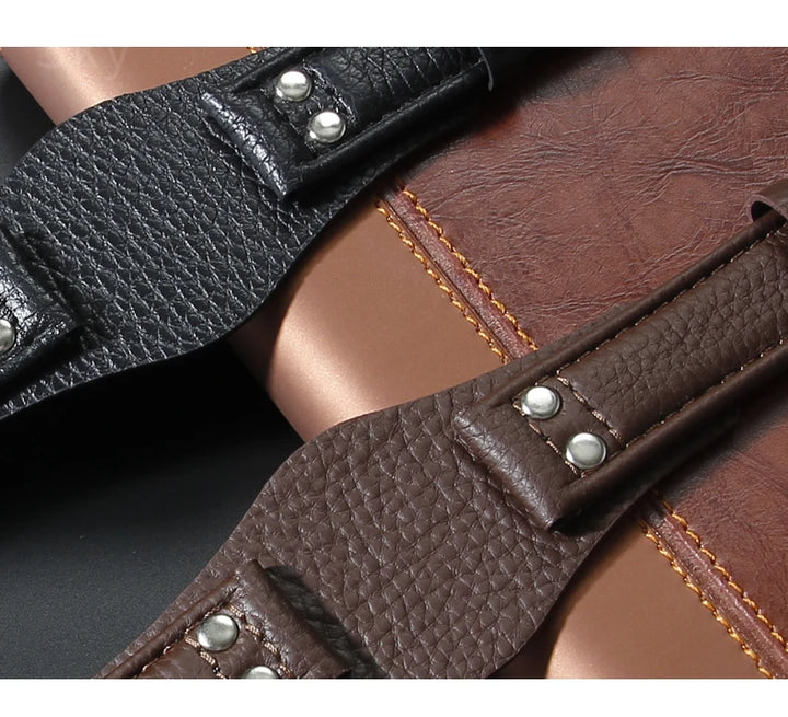 Genuine Leather Watch Strap for Fossil 22mm – Black & Brown, Rivet Style