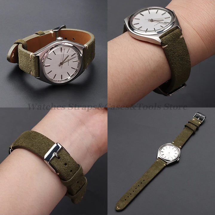 Vintage Suede Leather Watch Band 14–22mm for Omega & Seiko (Handmade,