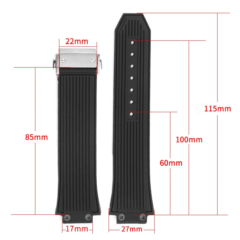 Soft Silicone Watch Band 27×17mm for Hublot Big Bang (Waterproof, Steel