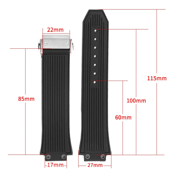 Soft Silicone Watch Band 27×17mm for Hublot Big Bang (Waterproof, Steel