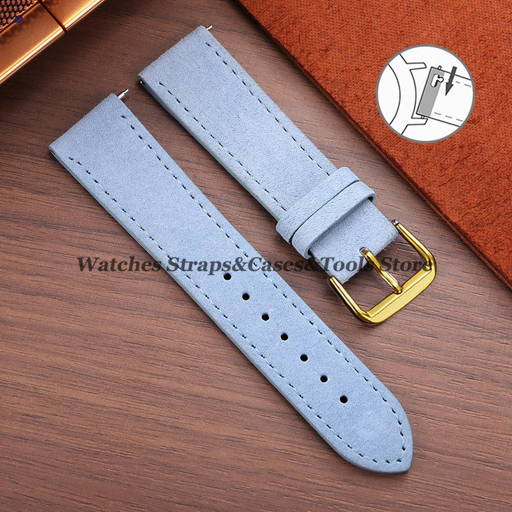 Vintage Suede Cowhide Leather Watch Strap (18–22mm, Quick Release)