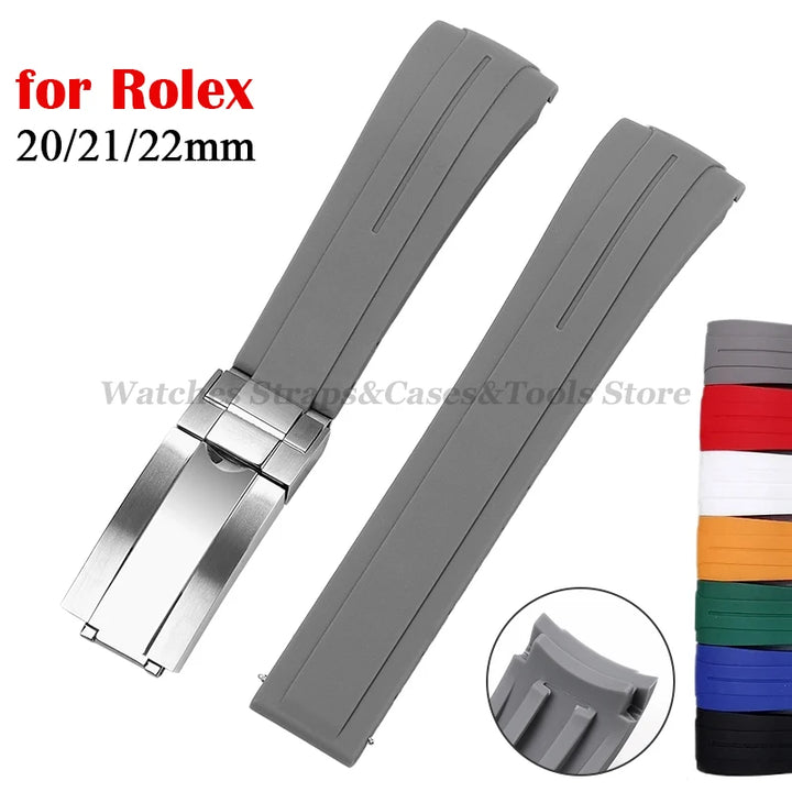 Curved End Silicone Rubber Watch Band 20–22mm for Rolex Water Ghost