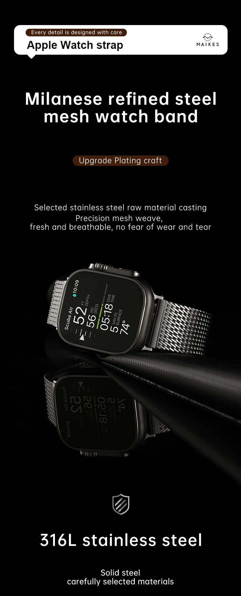 Luxury Milanese Mesh Apple Watch Ultra 2 Band, 316L Stainless Steel Watch Strap, For Apple Watch 49mm 45mm 44mm 41mm 40mm
