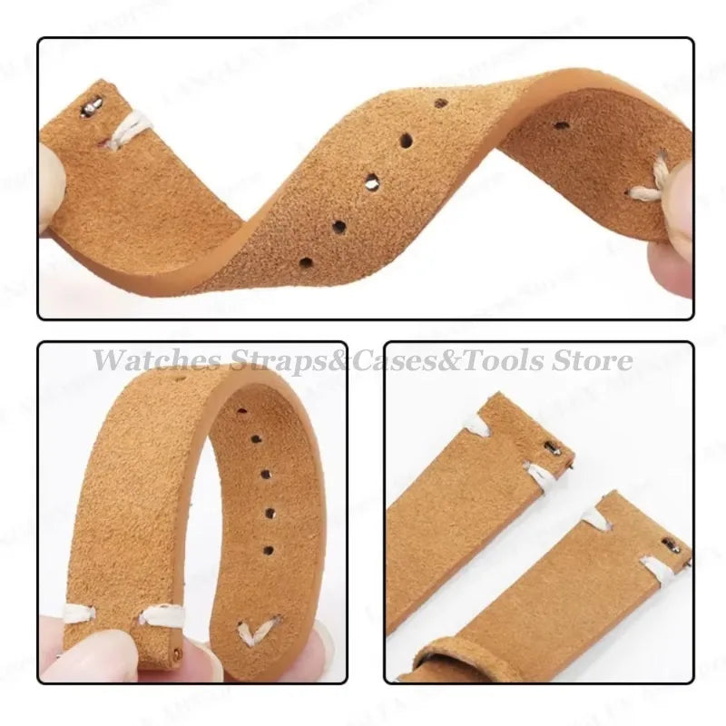 Suede Leather Watch Strap – 18/20/22mm, Universal with Butterfly Buckle