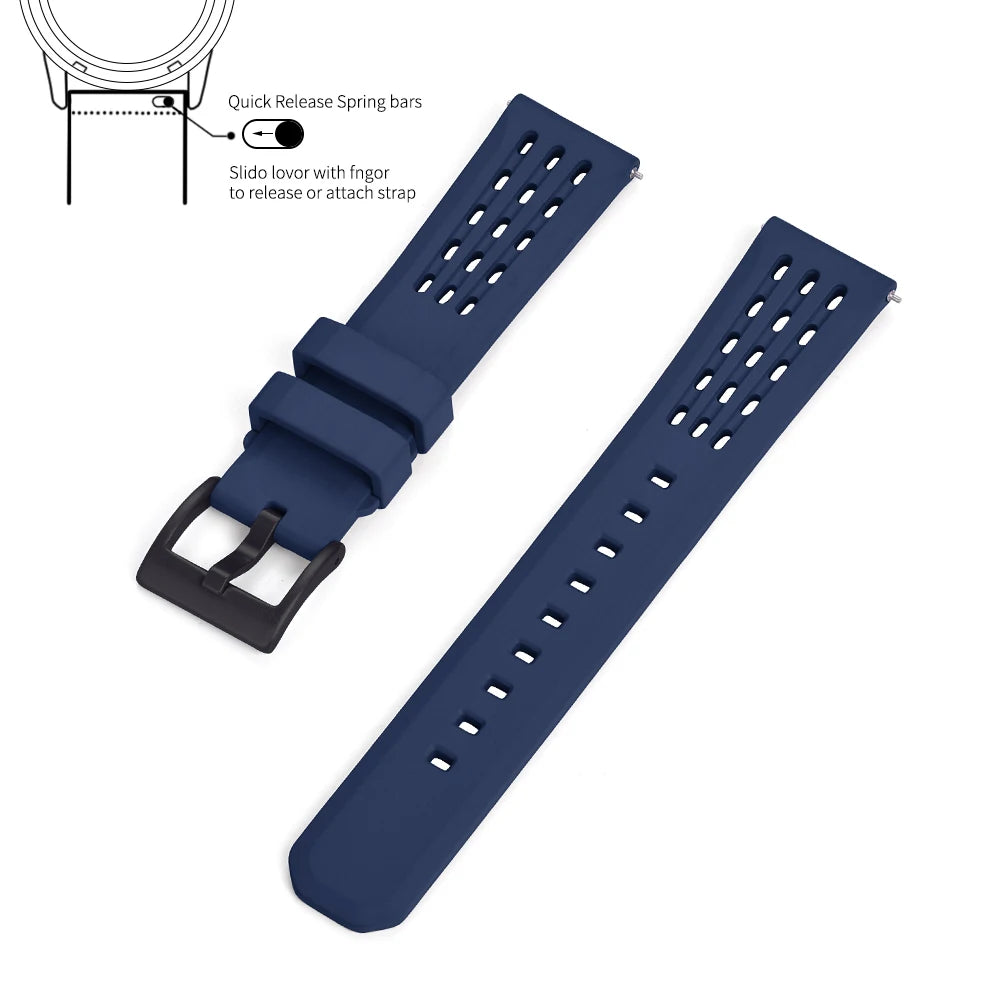 Premium-Grade Porous Structure Quick Release Fluorine Rubber Watch Strap 20mm 22mm New Design FPM/FKM Rubber Watch Band