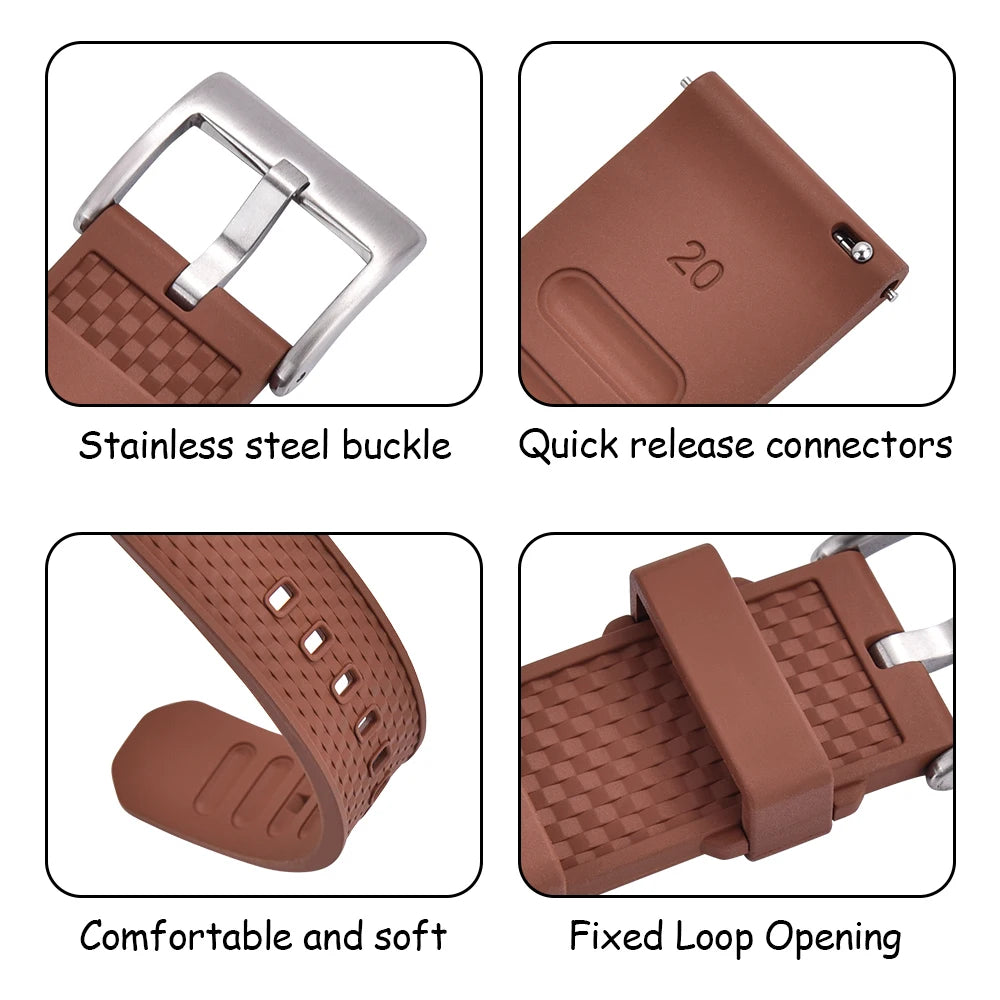 Premium Grade FPM/FKM Watch Strap 18mm 20mm 22mm New Design Fluoro Rubber Watchbands Quick Release For Each Brand Smart Watches