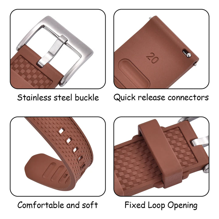 Premium Grade FPM/FKM Watch Strap 18mm 20mm 22mm New Design Fluoro Rubber Watchbands Quick Release For Each Brand Smart Watches