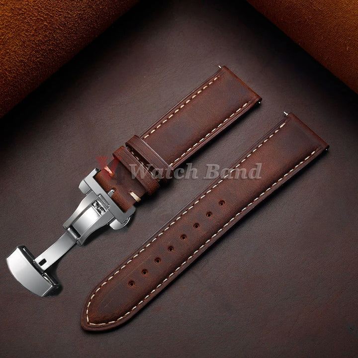 Genuine Calfskin Leather Band for Omega Business Watch Band for Seiko 14/16/18/20/22/24mm Butterfly Buckle Stitching Brown Strap
