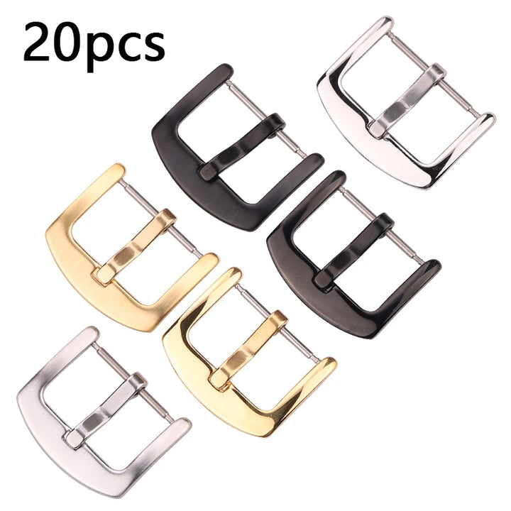 20pcs Metal Watch Buckles – Stainless Steel (18–24mm) Silver/Black/Gold