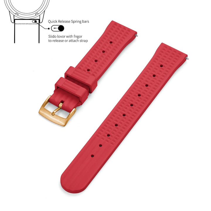 Premium Grade Waffle FKM Watch Band 20mm 22mm Quick Release Fluoro Rubber Waffle Watch Strap For Traditional Diving Watch