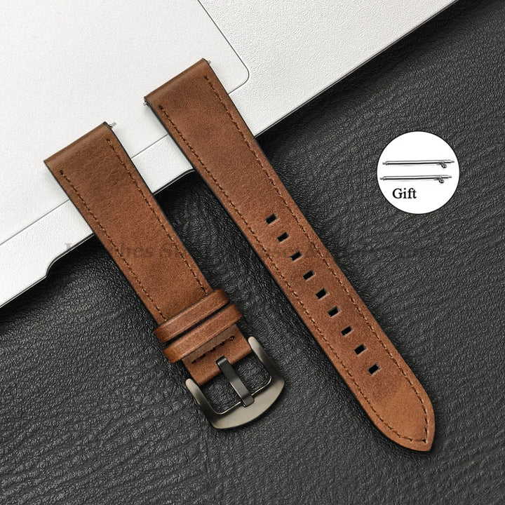 Leather Strap for Samsung Galaxy & Huawei Watches – Vintage Brown (20/22mm)