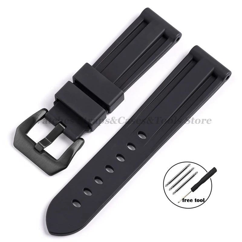 FKM Fluororubber Strap Watchband For Panerai 111 386 441 22mm 24mm Bracelet for Seiko for Tissot Men's Waterproof High Quality