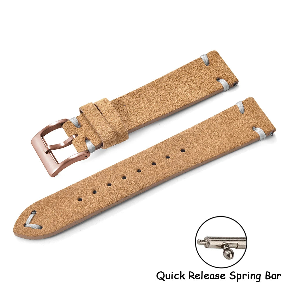 Vintage Suede Leather Quick Release Watch Strap – 20/22mm Brown/Grey