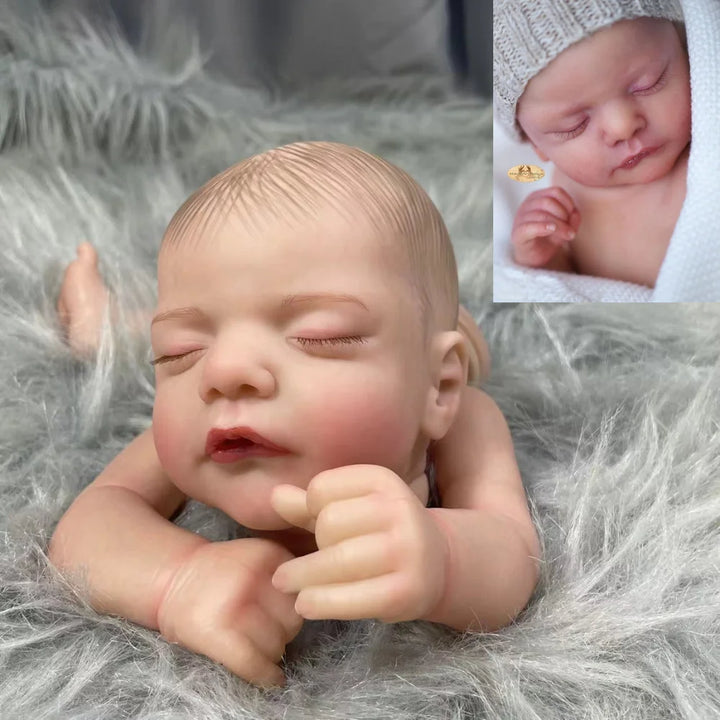 18″ Sam Painted Reborn Baby Doll Parts – Sleeping Doll with Visible Veins & Cloth Body