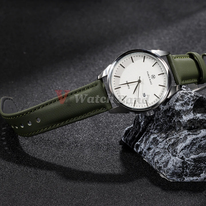 Sailcloth Nylon Leather Watchband for Omega Business Watch Band for Seiko 22mm 20mm Butterfly Buckle Stitching Green Blue Strap