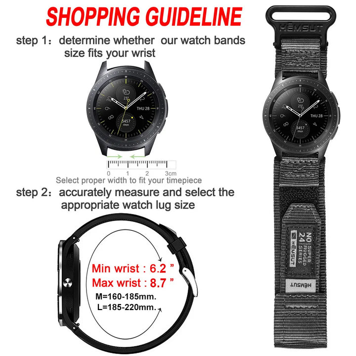 HEMSUT Nylon Military Watch Strap – 20/22mm Quick-Release for Samsung